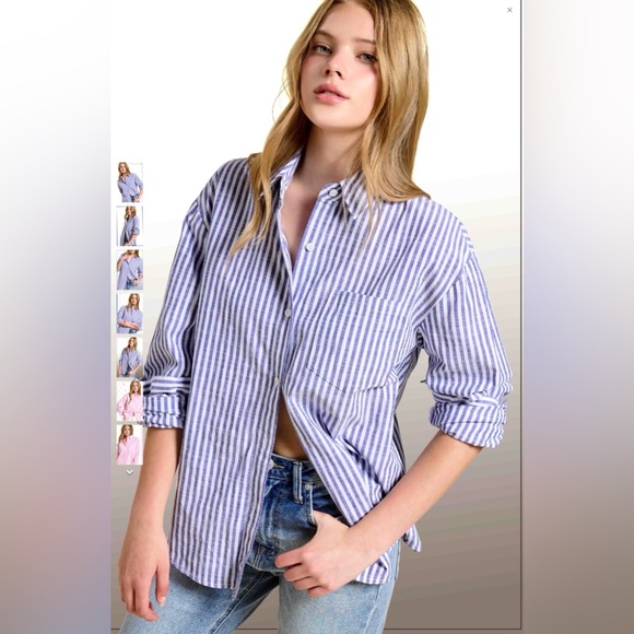 LA MIEL Blue and White Striped Button Down Shirt - Picture 1 of 5